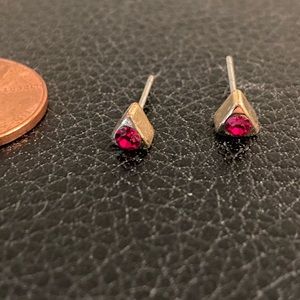 Triangle studs with faux red crystal